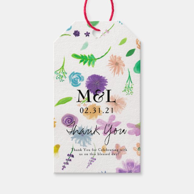 Ökologische Hochzeitswasserfarbe Einfache Blüte Geschenkanhänger (Vorderseite)