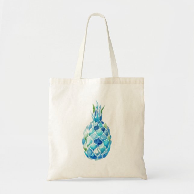 Ökologische Tasche mit blauer Watercolor-Ananas (Vorne)