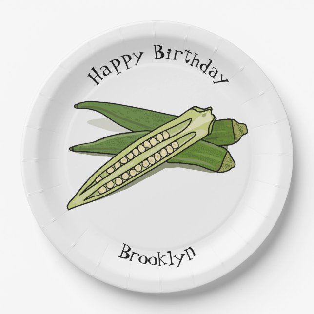 Okra-Cartoon-Abbildung Pappteller (Vorderseite)