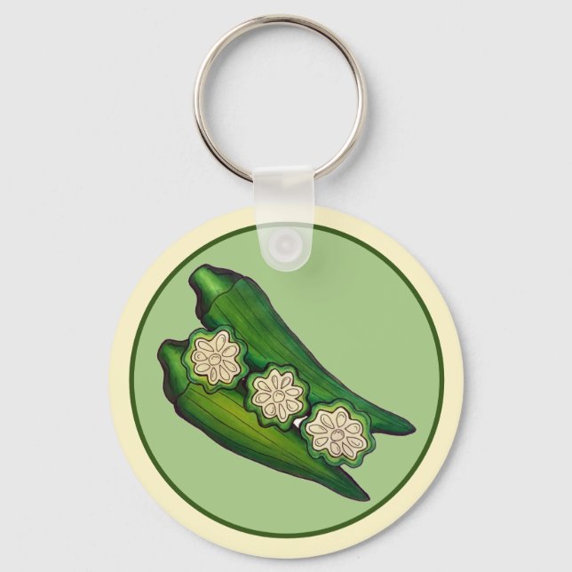 Okra Pods Veggie Gemüse Gumbo Südliche Lebensmitte Schlüsselanhänger (Vorderseite)