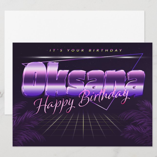 Oksana Nom Prénom lila retro Carte Anniversaire (Devant / Derrière)