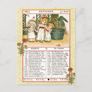 Oktober 1884 Almanac.  Skorpio, der Skorpion Postkarte