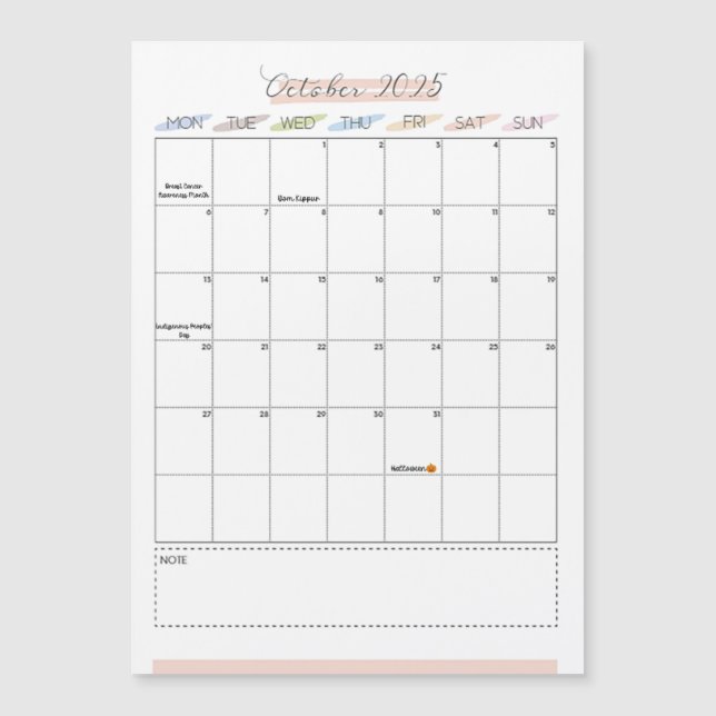 Oktober 2025 Magnetkalender Magnetkarte (Vorderseite)