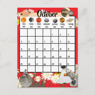 Oktober 2026 Monatskalender Astrologisch Postkarte