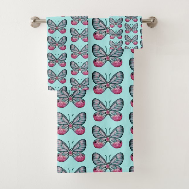 Oktober Aquamarin Glasswing Butterfly Design Badhandtuch Set (Insitu)