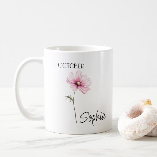 Oktober Blume Personalisiert Kaffeetasse (Mit Donut)