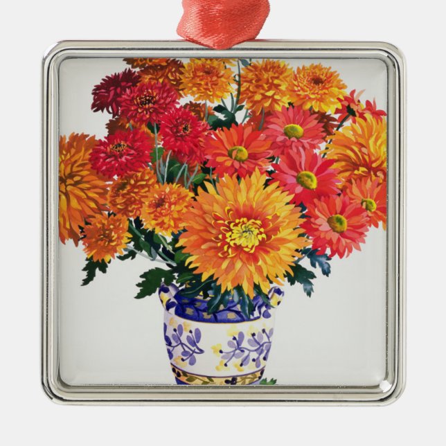 Oktober-Chrysanthemen Silbernes Ornament (Vorne)