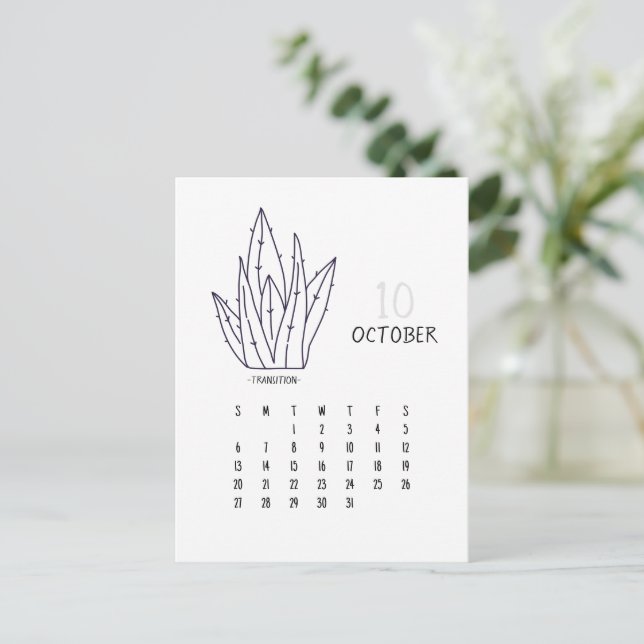 Oktober Customizable Cactus 2024 Calendar Card Postkarte (Stehend Vorderseite)