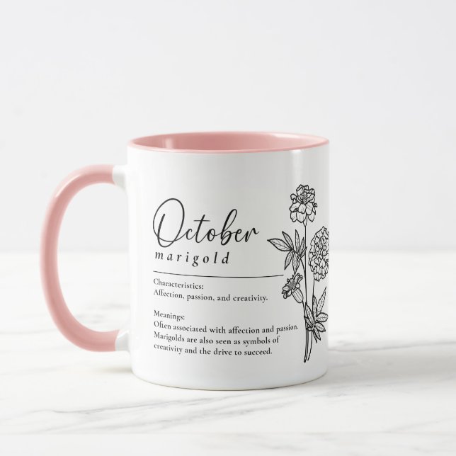 Oktober Geburtsmonat Blume Marigold Minimalistisch Tasse (Links)