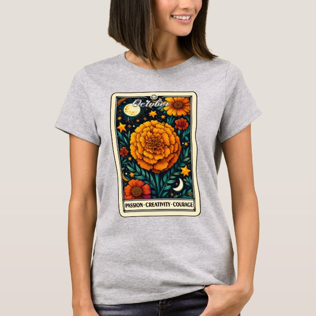 Oktober Geburtsmonat Blume Marigold T - Shirt (Vorderseite)