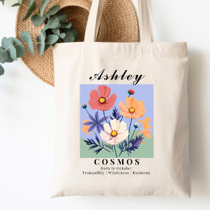 Oktober-Geburtsmonatsblume Cosmos Retro-Einkaufsta Tragetasche