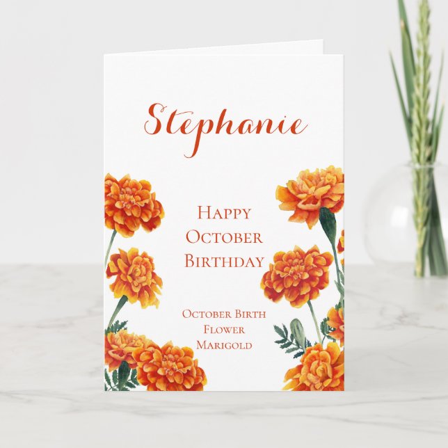 Oktober Geburtstag Blume Marigold Geburtstag Karte (Vorderseite)