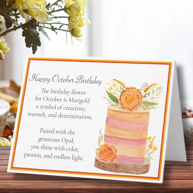 Oktober Geburtstag Blume Marigolds auf Cake Karte (Von Creator hochgeladen)