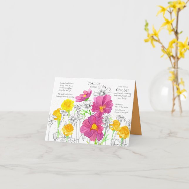 Oktober Geburtstag Cosmos Marigold Birth Monat Karte (Gelbe Blume)