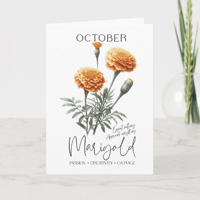 Oktober Geburtstag Monat Blume Marigold Karte (Vorderseite)