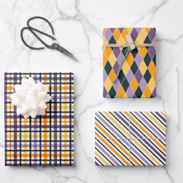 Oktober Geburtstag Spaß Orange Lila Black 3 Geschenkpapier Set