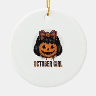 Oktober Mädchen Kürbis Schleife Halloween Vektor D Keramik Ornament