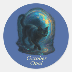 Oktober Opal - Black Cat & Iridescent Portal Runder Aufkleber