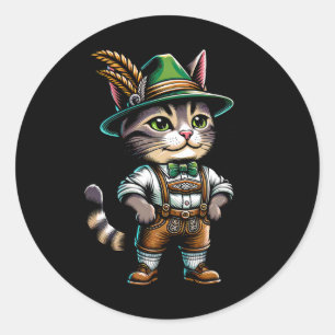 Oktober Party Cat Funny German Bayarian Lederhosen Runder Aufkleber