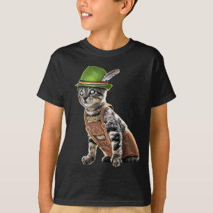 Oktober Party Katze Bayerischer Lederhosen Kostüm  T-Shirt