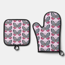 Oktober Pink Glasswing Butterfly Design Ofenhandschuh & Topflappen-Set