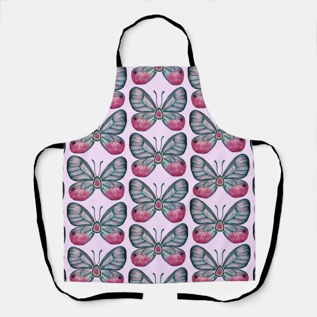 Oktober Pink Glasswing Butterfly Design Schürze (Vorderseite)