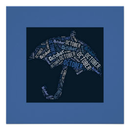 Oktober Regenschirm Typografie Blue Poster