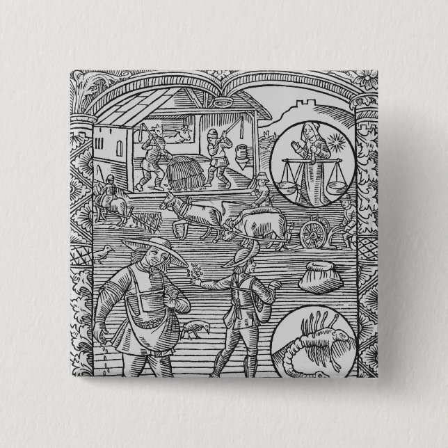 Oktober, Säen, pflügend und drischt, Button (Vorderseite)