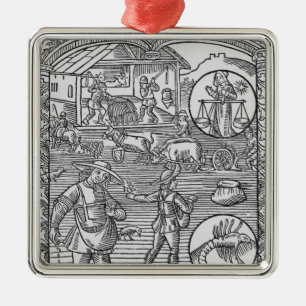 Oktober, Säen, pflügend und drischt, Silbernes Ornament