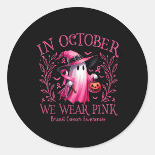 Oktober tragen wir Pink Ghost Hexe Brustkrebs Awa Runder Aufkleber