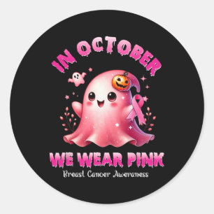 Oktober tragen wir Pink Ghost Hexe Brustkrebs Awa Runder Aufkleber