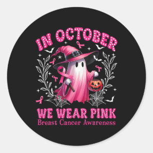 Oktober tragen wir Pink Ghost Hexe Brustkrebs Awa Runder Aufkleber