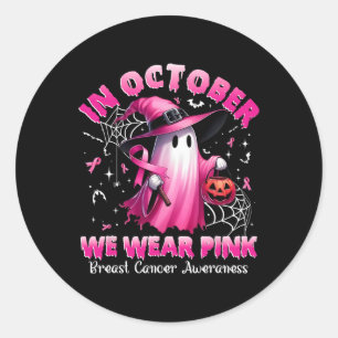 Oktober tragen wir Pink Ghost Hexe Brustkrebs Awa Runder Aufkleber