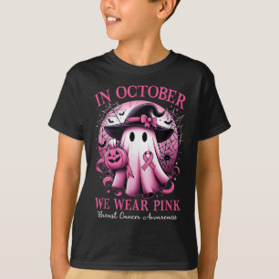 Oktober tragen wir rosa Rosa Hexe Ghost Brustkrebs T-Shirt