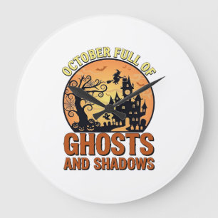Oktober Voll Geister Schatten Spukhaus Hexe Ha Große Wanduhr