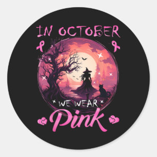 Oktober Wir tragen Halloween-Brustkrebs Runder Aufkleber