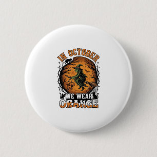 Oktober Wir Tragen Orange Fliegende Hexe Kürbisse Button
