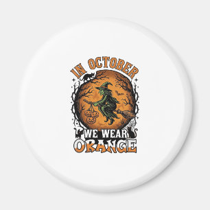 Oktober Wir Tragen Orange Fliegende Hexe Kürbisse Magnet