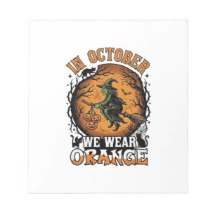 Oktober Wir Tragen Orange Fliegende Hexe Kürbisse Notizblock