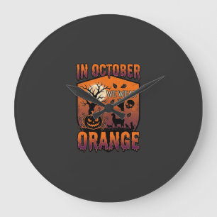 Oktober Wir Tragen Orange Halloween Kürbis Llama S Große Wanduhr