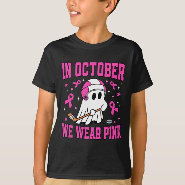 Oktober Wir tragen Pink Ghost Hockey Brustkrebs T-Shirt (Vorderseite)