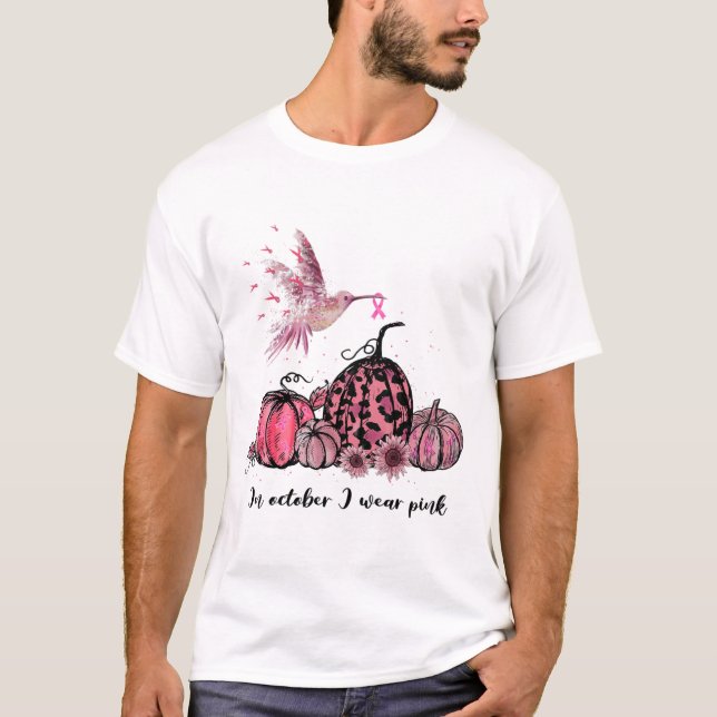 Oktober Wir tragen Pink Hummingbird Breast Cancer  T-Shirt (Vorderseite)
