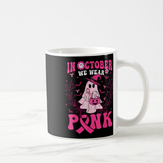 Oktober Wir tragen Pink Shirt Ghost Halloween Brus Kaffeetasse (Rechts)