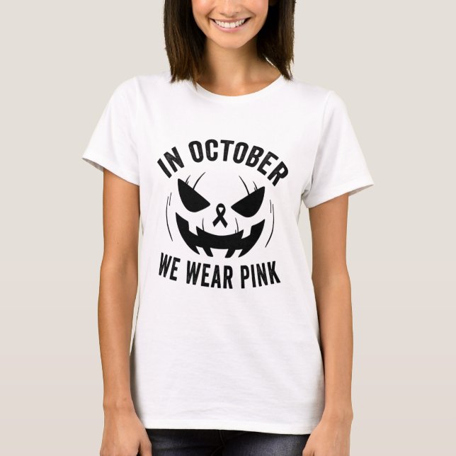 Oktober Wir tragen rosa Brustkrebs Halloween Jacko T-Shirt (Vorderseite)