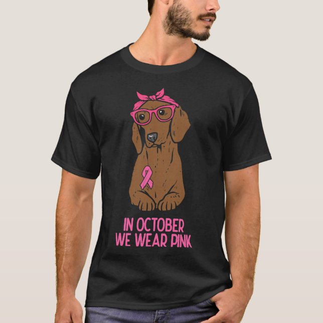 Oktober Wir tragen rosa Dackel Hund T-Shirt (Vorderseite)