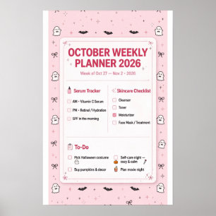 Oktober-Wochenplaner 2026 Rosa Coquette  Poster