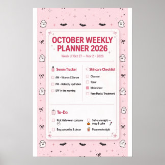 Oktober-Wochenplaner 2026 Rosa Coquette Poster