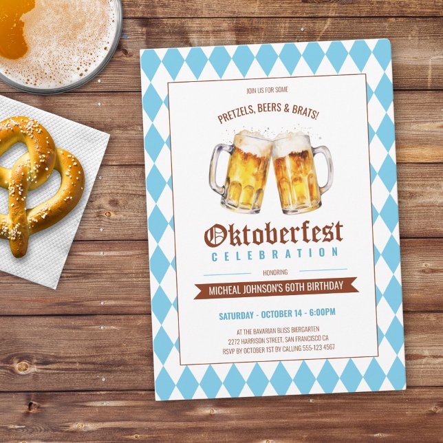 Oktoberfest Beer Party 60. Geburtstag Einladung (Oktoberfest Beer Party 60th Birthday Invitation)