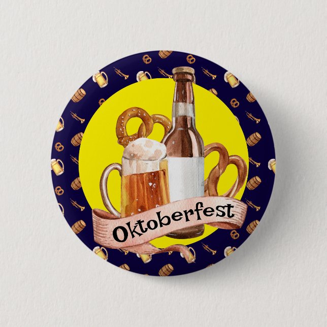 Oktoberfest Bier und Brezeln  Button (Vorderseite)