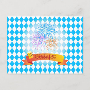 OKTOBERFEST-Bierfest-Dekoration Blaues Muster Postkarte